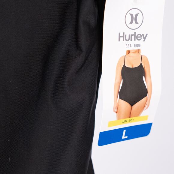 Hurley Women's One-Piece Swimsuit LARGE UPF 50+ Ladderback Cut-Out Padded Black - Picture 2 of 5